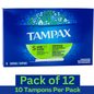 Tampax Cardboard Applicator Super Tampons Unscented – 10 Count Pack of 12 – Wholesale Feminine Hygiene