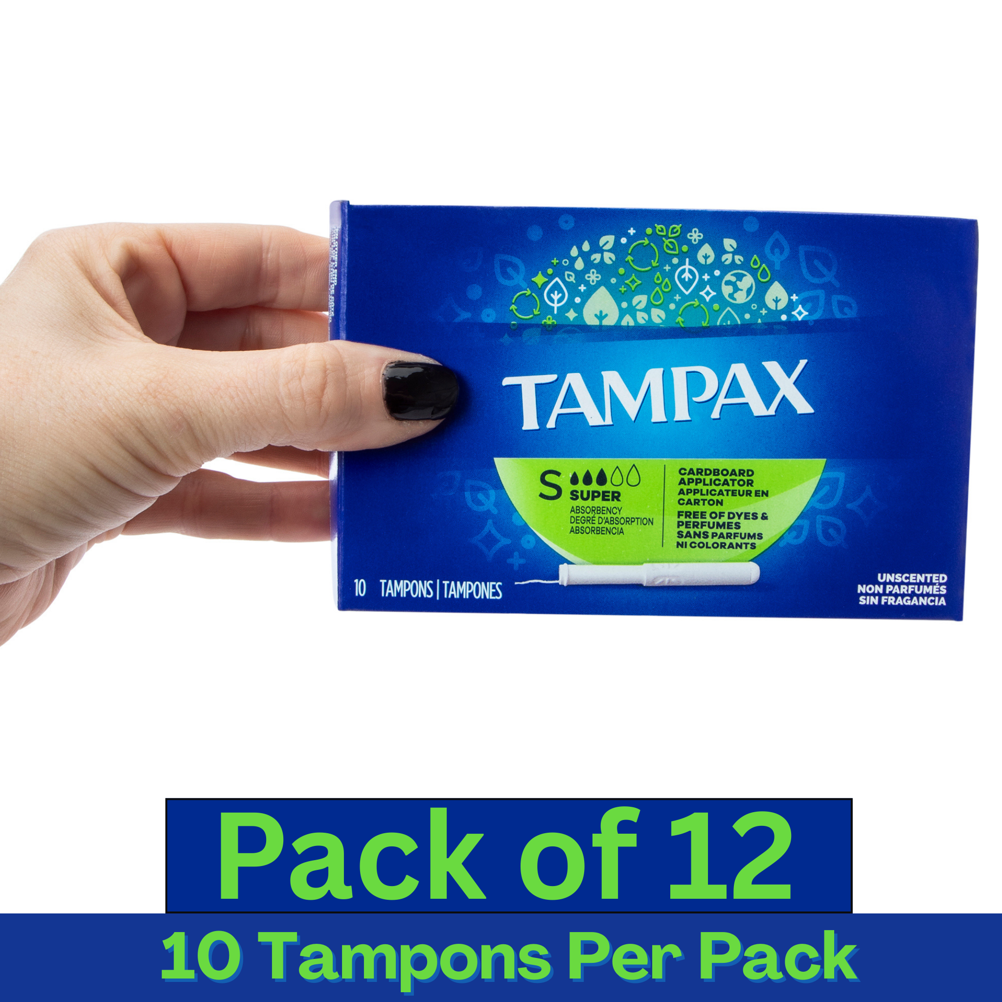 Tampax Cardboard Applicator Super Tampons Unscented – 10 Count Pack of 12 – Wholesale Feminine Hygiene