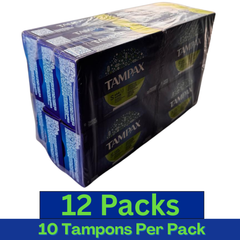 Tampax Cardboard Applicator Super Tampons Unscented – 10 Count Pack of 12 – Wholesale Feminine Hygiene