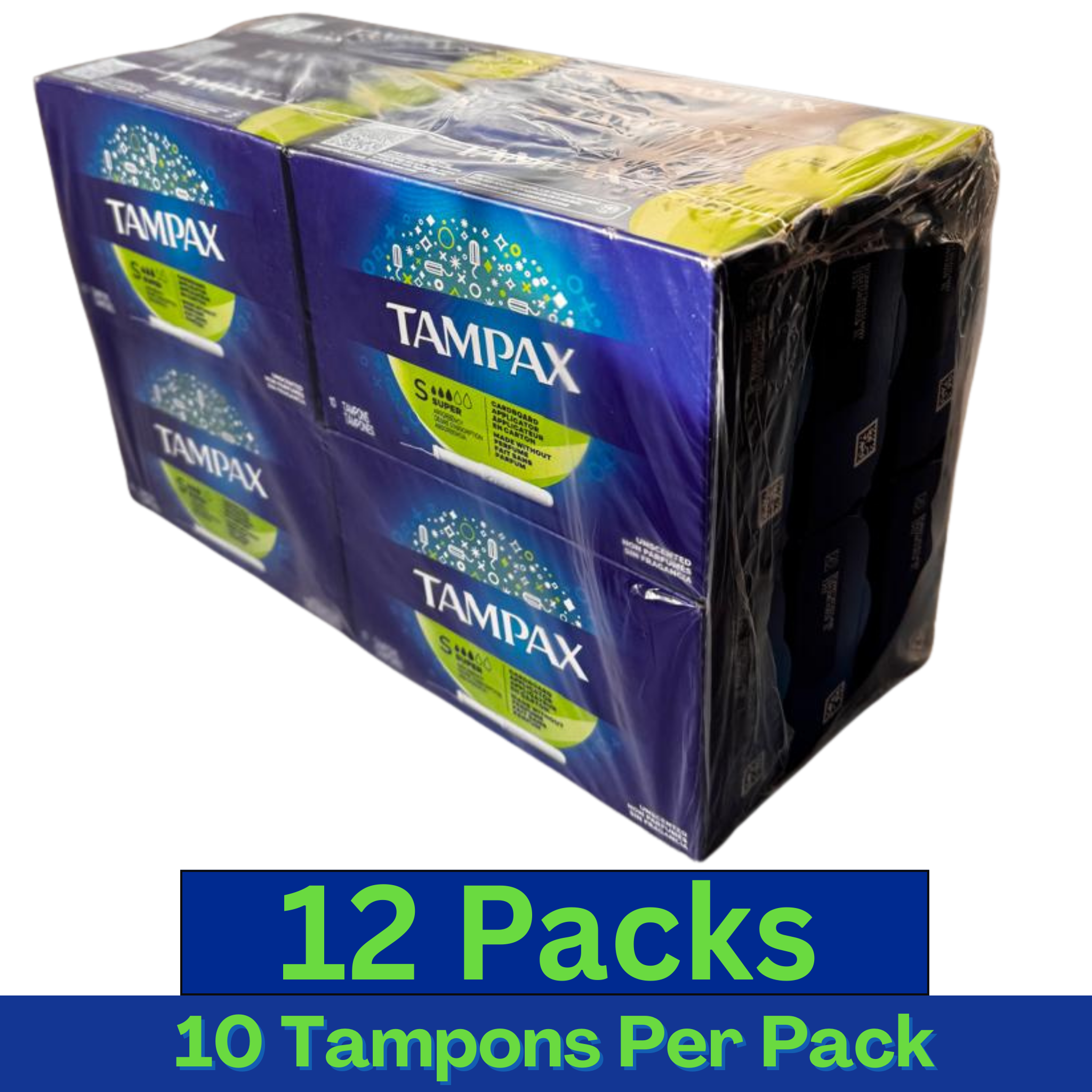 Tampax Cardboard Applicator Super Tampons Unscented – 10 Count Pack of 12 – Wholesale Feminine Hygiene