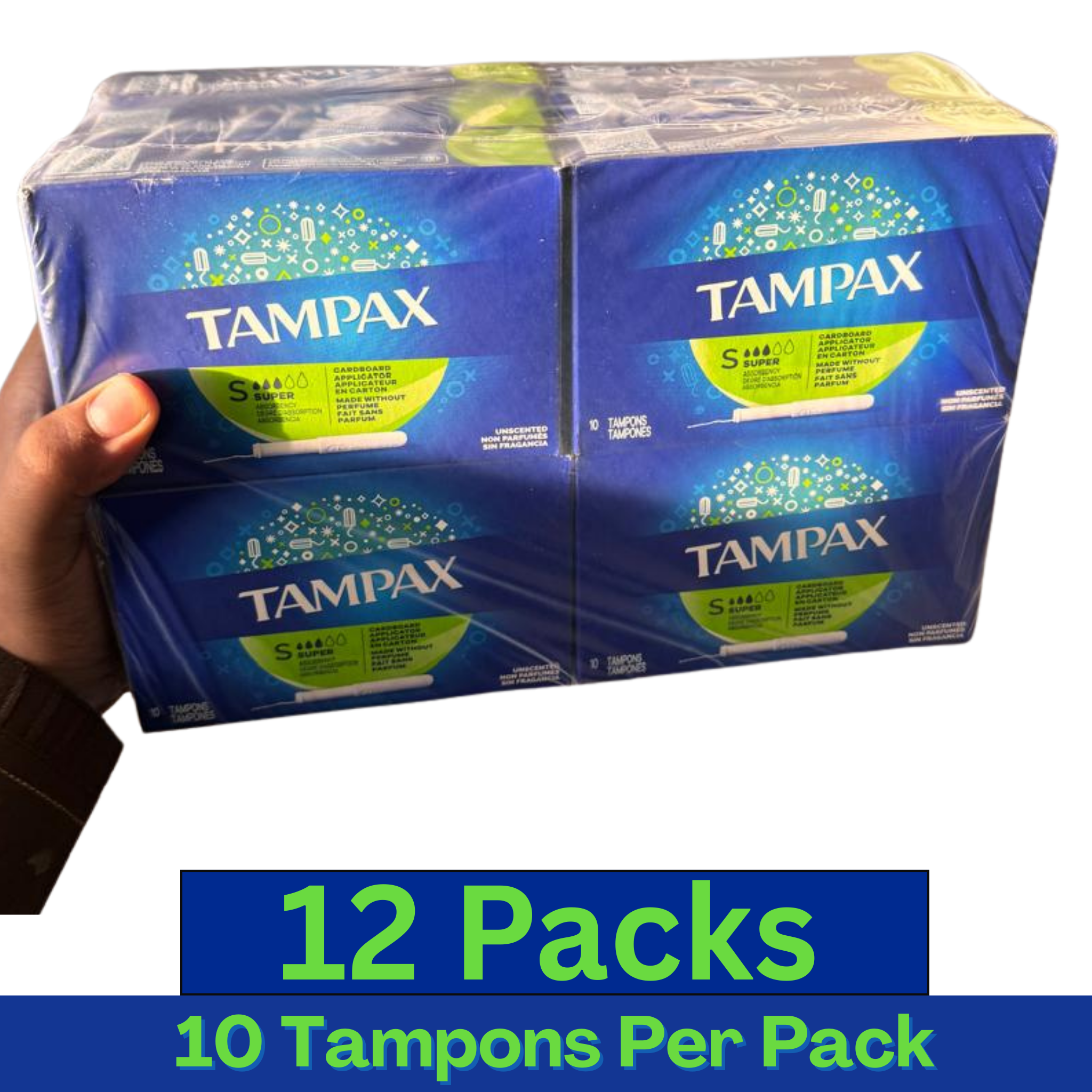 Tampax Cardboard Applicator Super Tampons Unscented – 10 Count Pack of 12 – Wholesale Feminine Hygiene