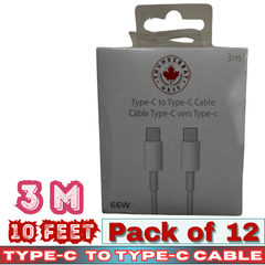 Thunder Bay 66W Type-C to Type-C Fast Charging Cable – 10ft / 3M – Pack of 12