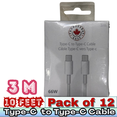 Thunder Bay 66W Type-C to Type-C Fast Charging Cable – 10ft / 3M – Pack of 12