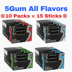 5 Gum (All Flavors) – 10 Packs (15 Sticks Each) – Sugar-Free Chewing Gum