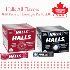 Halls Cough Drops (All Flavors) – 20 Packs × (9 Lozenges Per Pack) Throat & Cough Relief