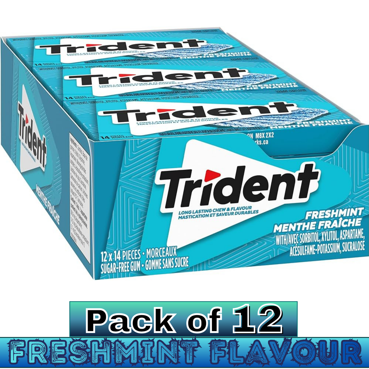 Trident FreshMint Flavour Sugar-Free Chewing Gum – 14 Pieces – Pack of 12