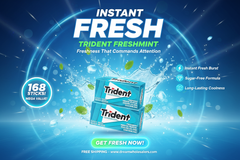 Trident FreshMint Flavour Sugar-Free Chewing Gum – 14 Pieces – Pack of 12