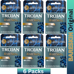 Trojan BareSkin Original Latex Condoms – 50% Thinner – Ultra-Thin Lubricated Protection – 3 Pack (Pack of 6)