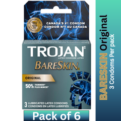 Trojan BareSkin Original Latex Condoms – 50% Thinner – Ultra-Thin Lubricated Protection – 3 Pack (Pack of 6)