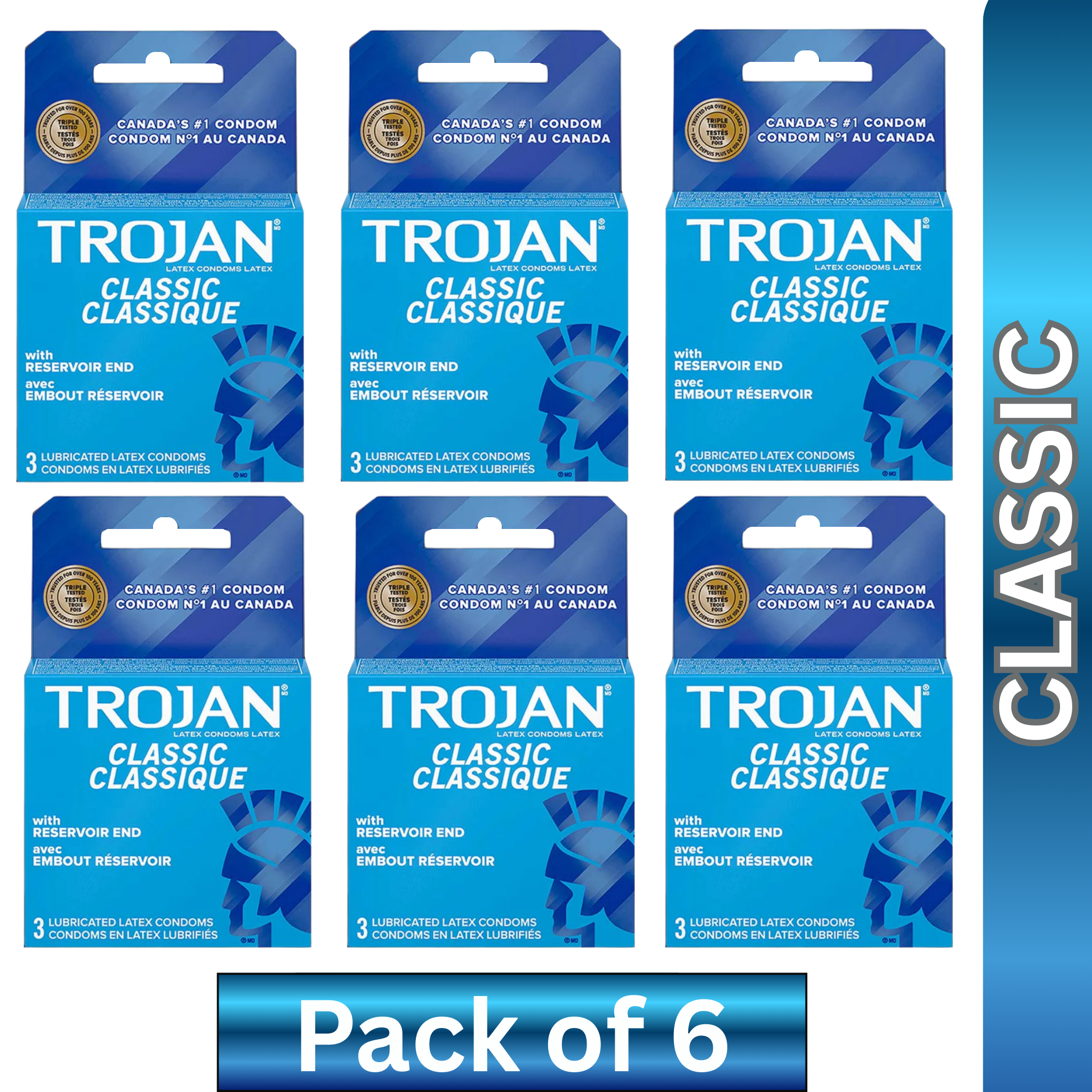 Trojan Classic Latex Condoms – Pack of 6 Boxes, 18 Condoms Total