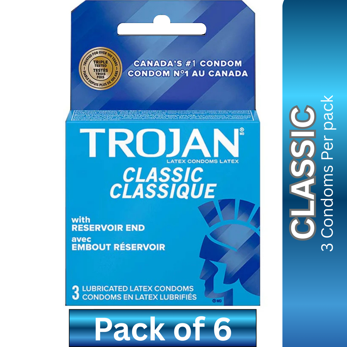 Burrower Condom Trojan Classic Lubricated Latex Condoms – Pack of 6 (3 per Pack ...