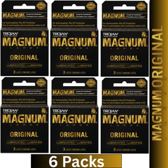 Trojan Magnum Large Original Lubricated Latex Condoms 3 Count per pack – Pack of 6