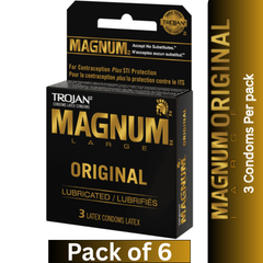 Trojan Magnum Large Original Lubricated Latex Condoms 3 Count per pack – Pack of 6