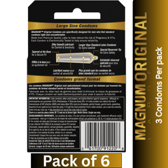 Trojan Magnum Large Original Lubricated Latex Condoms 3 Count per pack – Pack of 6