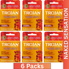 Trojan Naked Sensations Latex Condoms – Ultra-Ribbed for Natural Feel – 3 Condoms per Pack (Pack of 6)