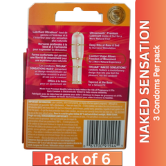 Trojan Naked Sensations Latex Condoms – Ultra-Ribbed for Natural Feel – 3 Condoms per Pack (Pack of 6)