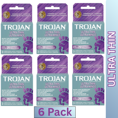 Trojan Ultra Thin Lubricated Latex Condoms 3 per Pack – Pack of 6 – Enhanced Sensitivity & Protection