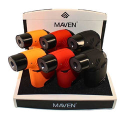 Maven Tusk Torch – Display of 6 Pocket Lighters – Butane Refillable – Black, Red, Orange