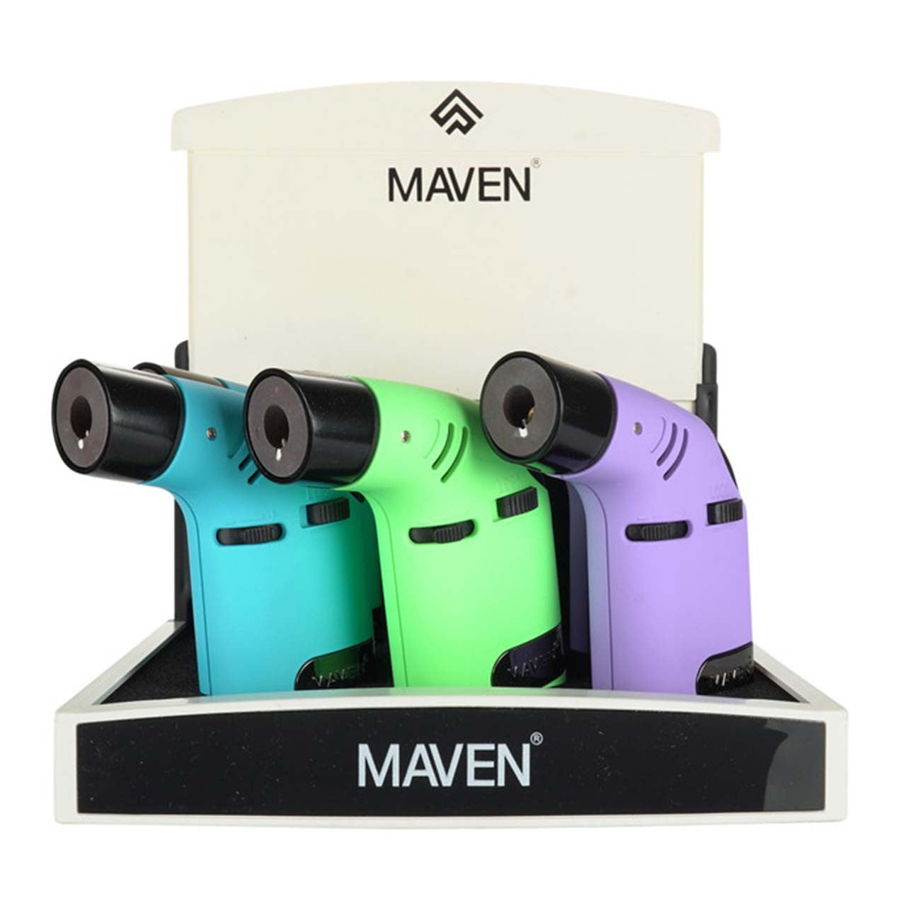Maven Tusk Torch Lighters – 6-Count Display in Purple, Green, and Blue