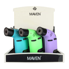 Maven Tusk Torch Lighters – 6-Count Display in Purple, Green, and Blue