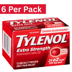 Tylenol Extra Strength 500mg Acetaminophen Tablets – Easy-to-Swallow Coated – 24 Count (Pack of 6)
