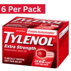 Tylenol Extra Strength 500mg Acetaminophen Tablets – Easy-to-Swallow Coated – 24 Count (Pack of 6)