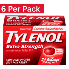Tylenol Extra Strength 500mg Acetaminophen Tablets – Easy-to-Swallow Coated – 24 Count (Pack of 6)