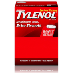Tylenol Extra Strength 500mg Acetaminophen Caplets – 50 Pouches × 2 Caplets, Bulk Pain Relief