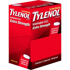 Tylenol Extra Strength 500mg Acetaminophen Caplets – 50 Pouches × 2 Caplets, Bulk Pain Relief