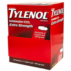 Tylenol Extra Strength 500mg Acetaminophen Caplets – 50 Pouches × 2 Caplets, Bulk Pain Relief