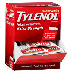Tylenol Extra Strength 500mg Acetaminophen Caplets – 50 Pouches × 2 Caplets, Bulk Pain Relief