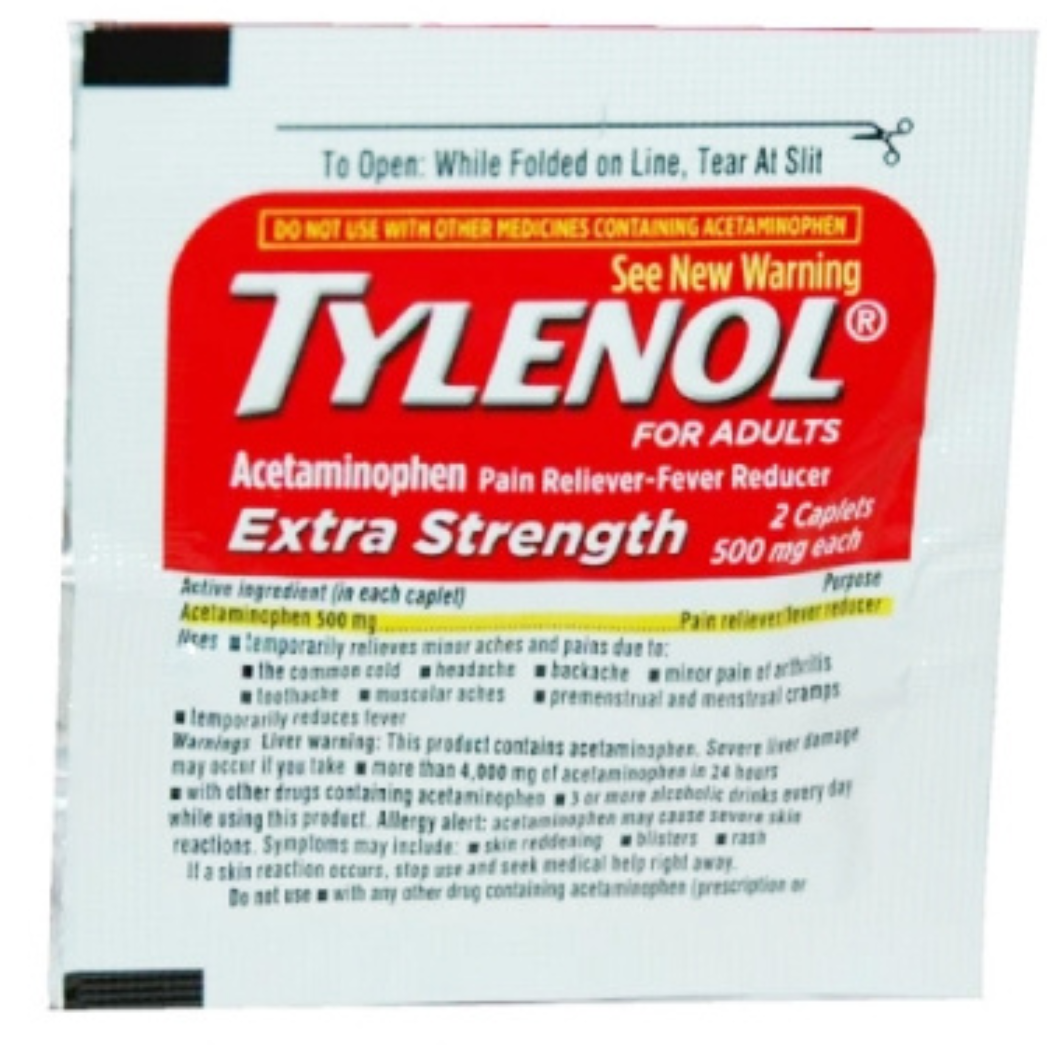 Tylenol Extra Strength 500mg Acetaminophen Caplets – 50 Pouches × 2 Caplets, Bulk Pain Relief