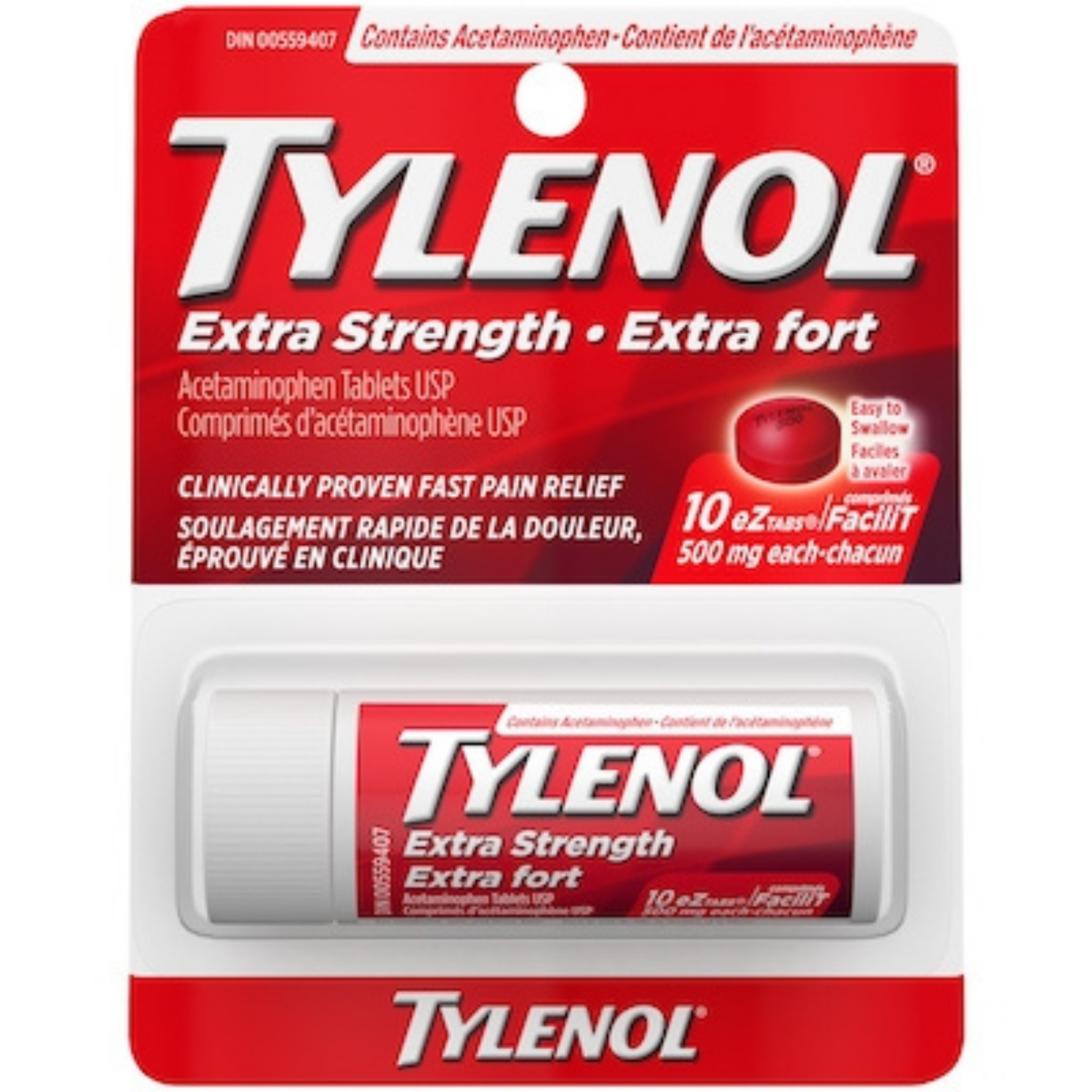 Tylenol Extra Strength 500mg eZTabs – 10 Count Tablets Pack of 12 – Wholesale Pain Relief Medicine