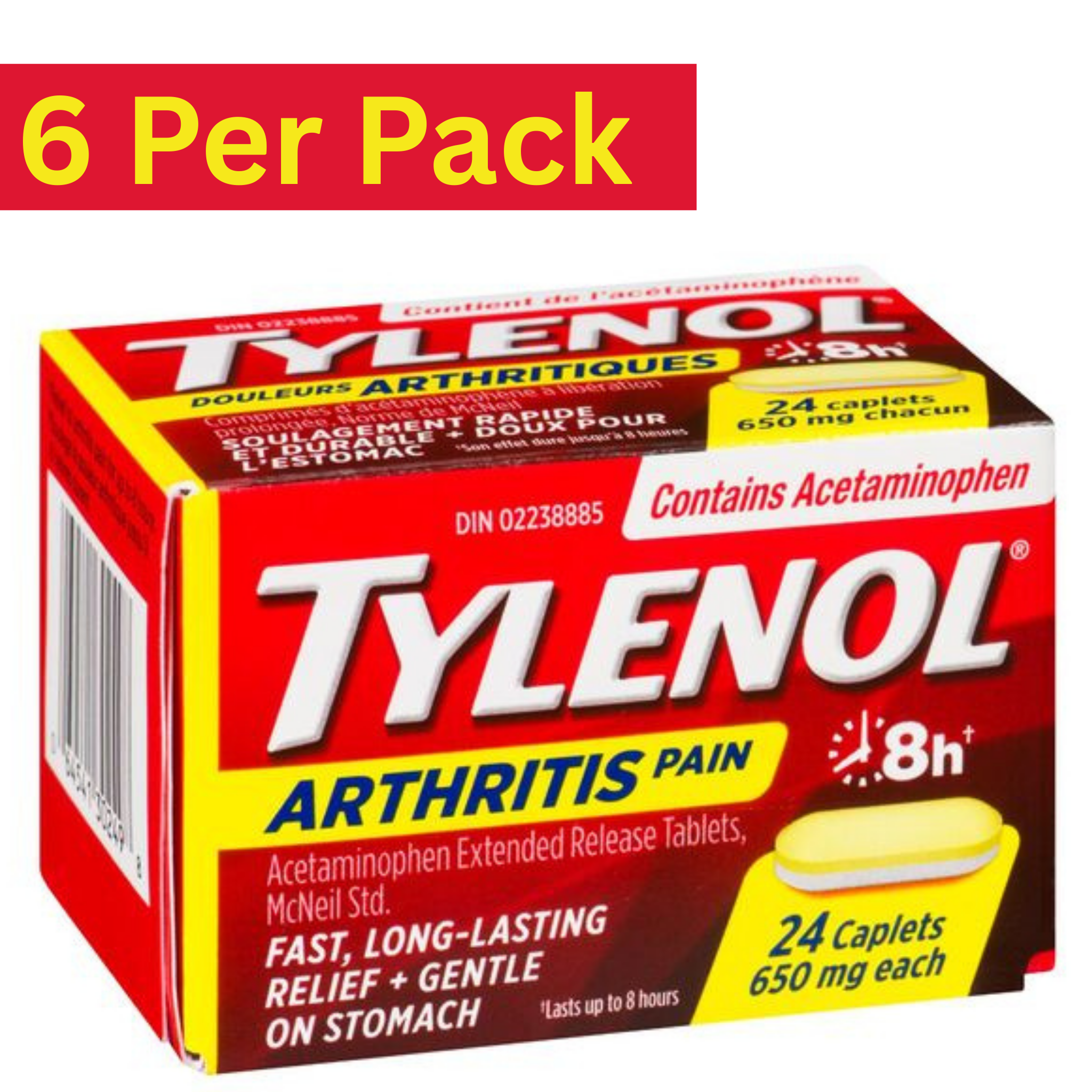Tylenol Arthritis Pain Caplets 650mg Extended Release – 24 Caplets Pack of 6 – Bulk Pain Relief Tablets