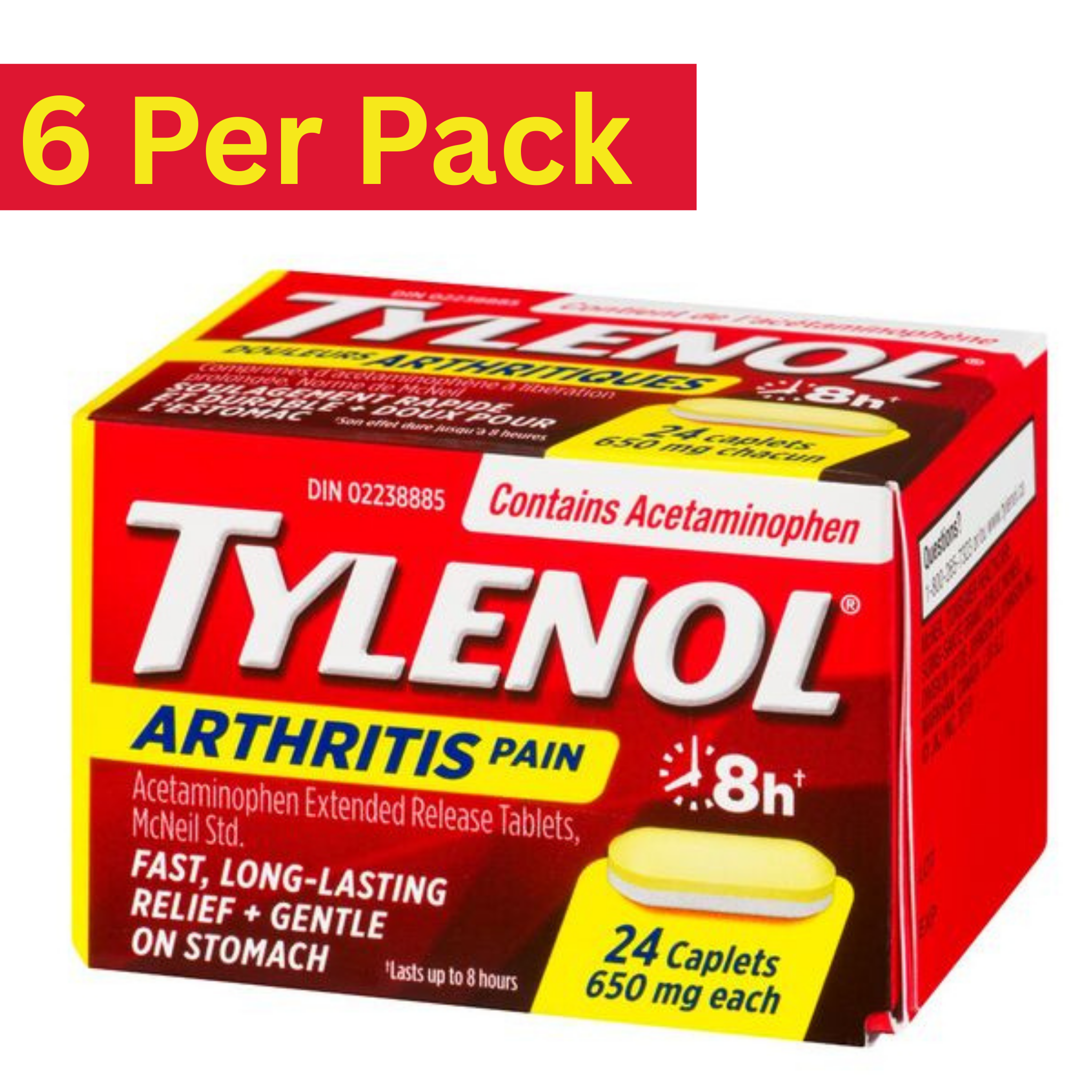 Tylenol Arthritis Pain Caplets 650mg Extended Release – 24 Caplets Pack of 6 – Bulk Pain Relief Tablets