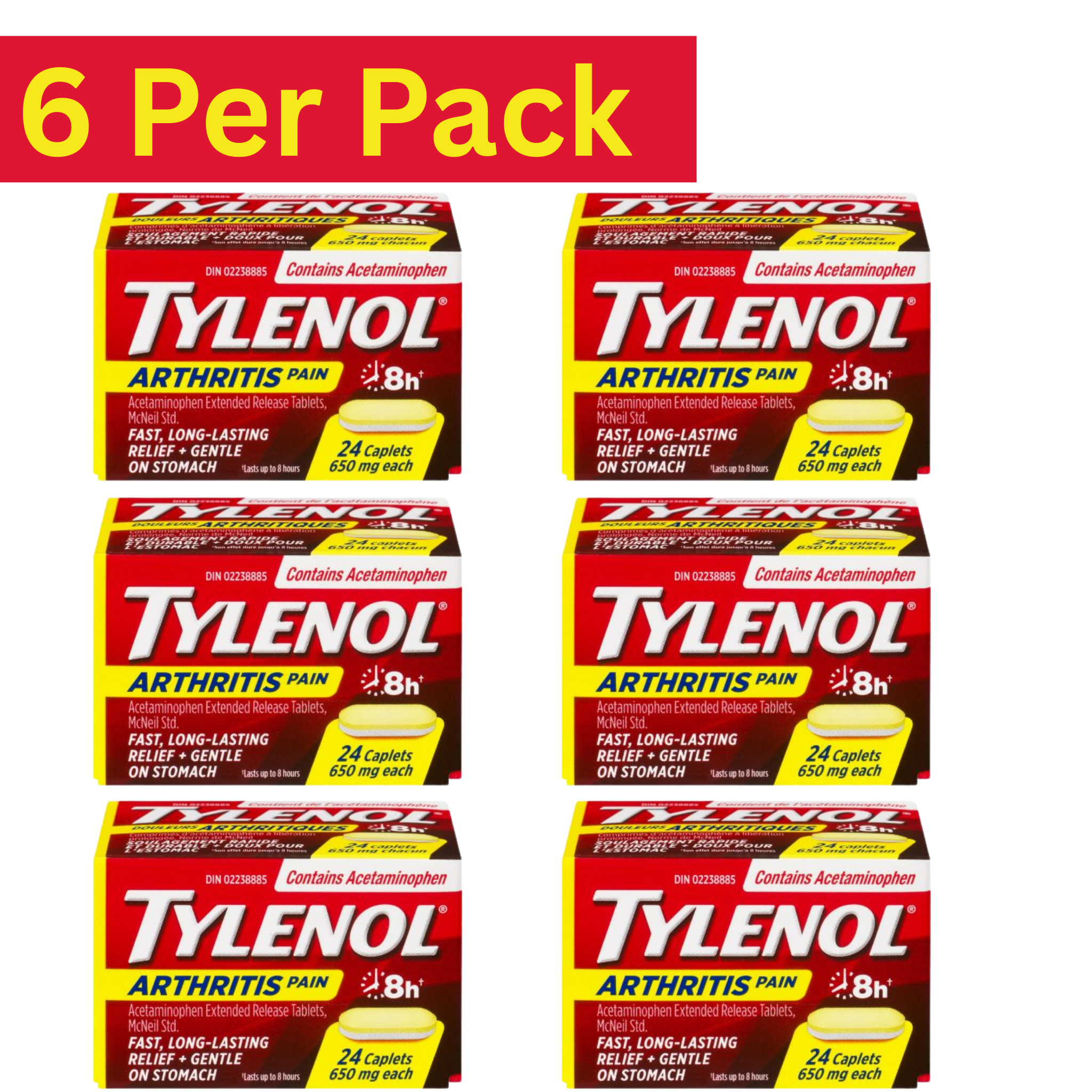 Tylenol Arthritis Pain Caplets 650mg Extended Release – 24 Caplets Pack of 6 – Bulk Pain Relief Tablets