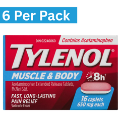 Tylenol Muscle Aches & Body Pain Caplets 650mg Extended Release – 16 Count Box, Pack of 6 – Wholesale Pain Relief Medicine