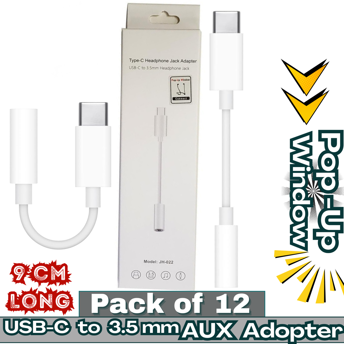 USB-C to 3.5mm Headphone AUX Jack Adapter – Type-C Audio Converter – Pack of 12 – MH20