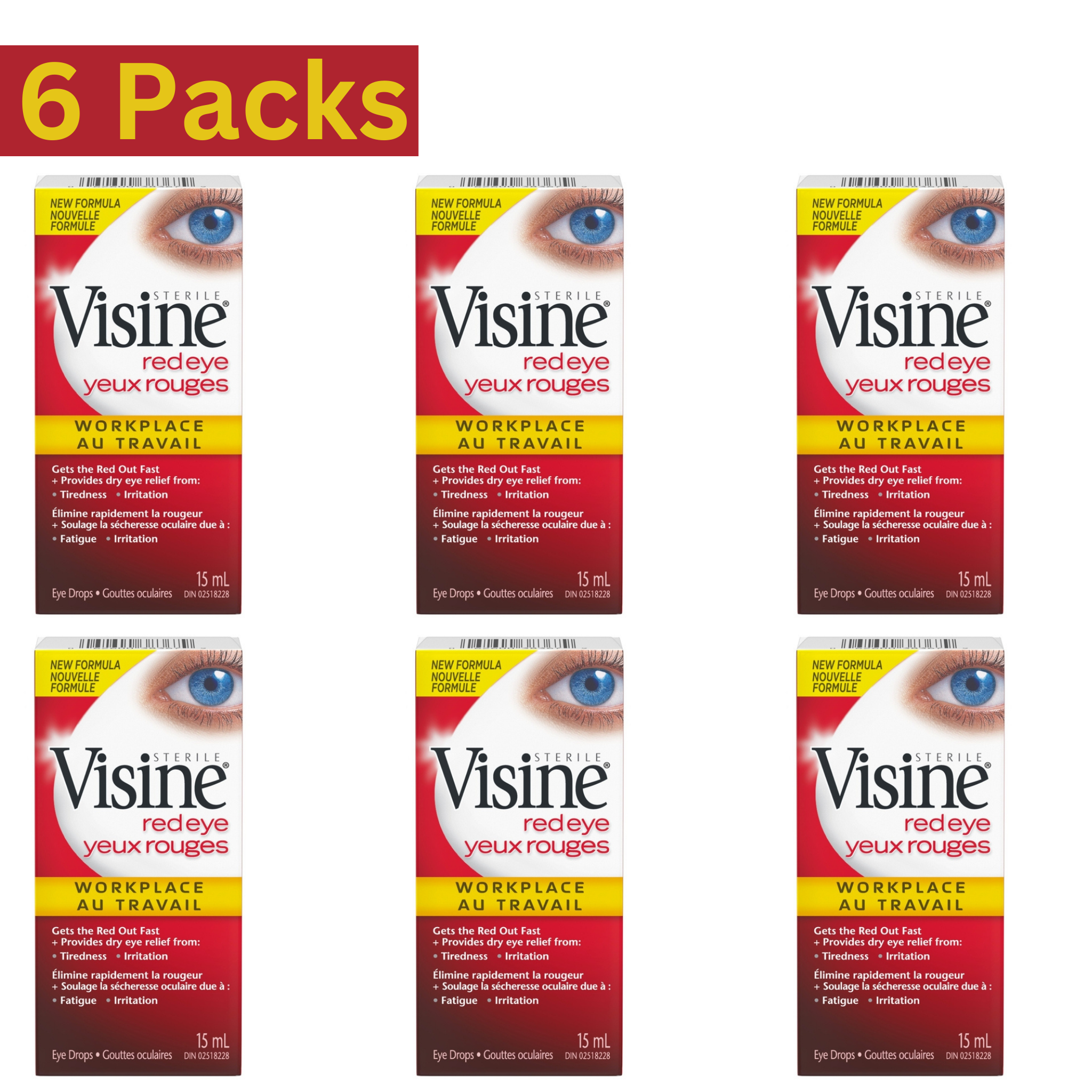 Visine Workplace Eye Drops 15ml – Dust, Dryness, Redness & Eye Strain Relief – Pack of 6
