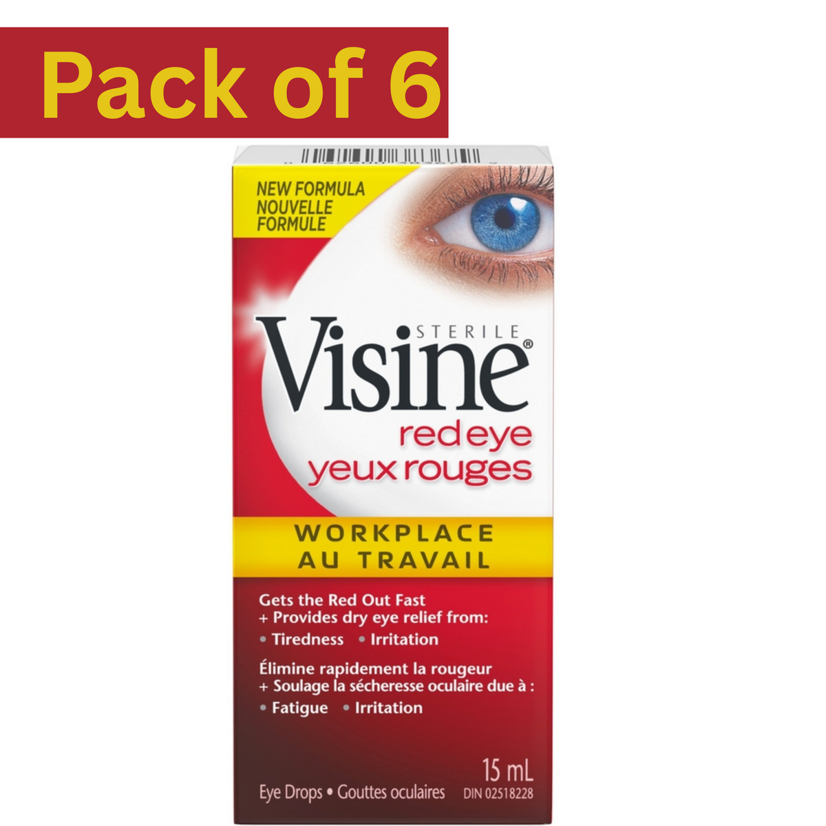 Visine Workplace Eye Drops 15ml – Dust, Dryness, Redness & Eye Strain Relief – Pack of 6