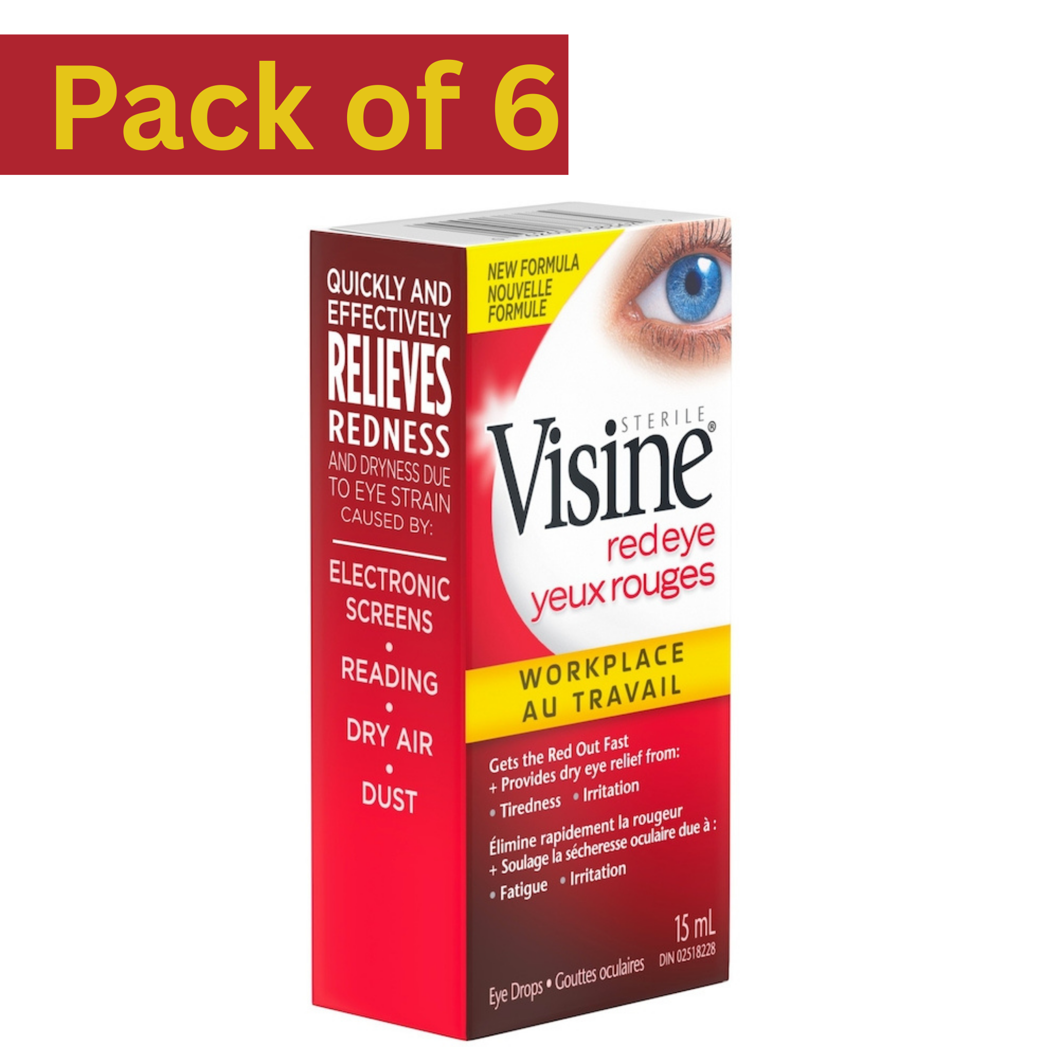 Visine Workplace Eye Drops 15ml – Dust, Dryness, Redness & Eye Strain Relief – Pack of 6
