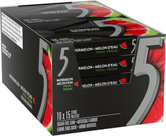 5 Gum Prism Electric Watermelon – Box of 10 Packs – 15 Sticks Each – Sugar-Free Chewing Gum