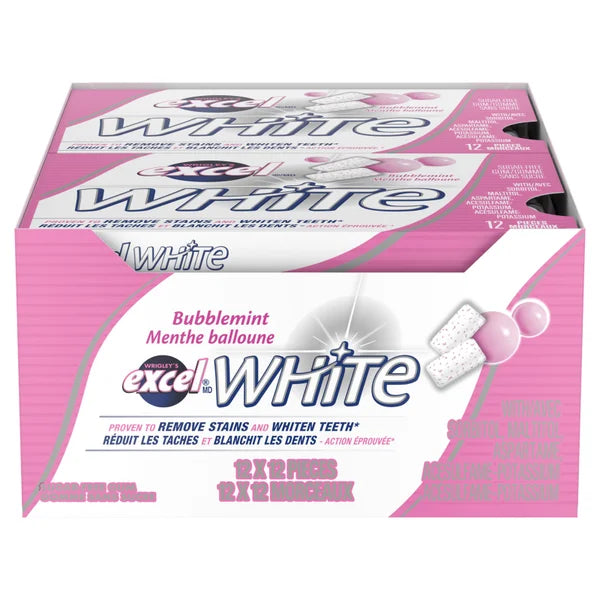 Excel White Bubblemint Sugar-Free Gum – Whitening Chewing Gum – 12 Pack – Canadian Excel Gum