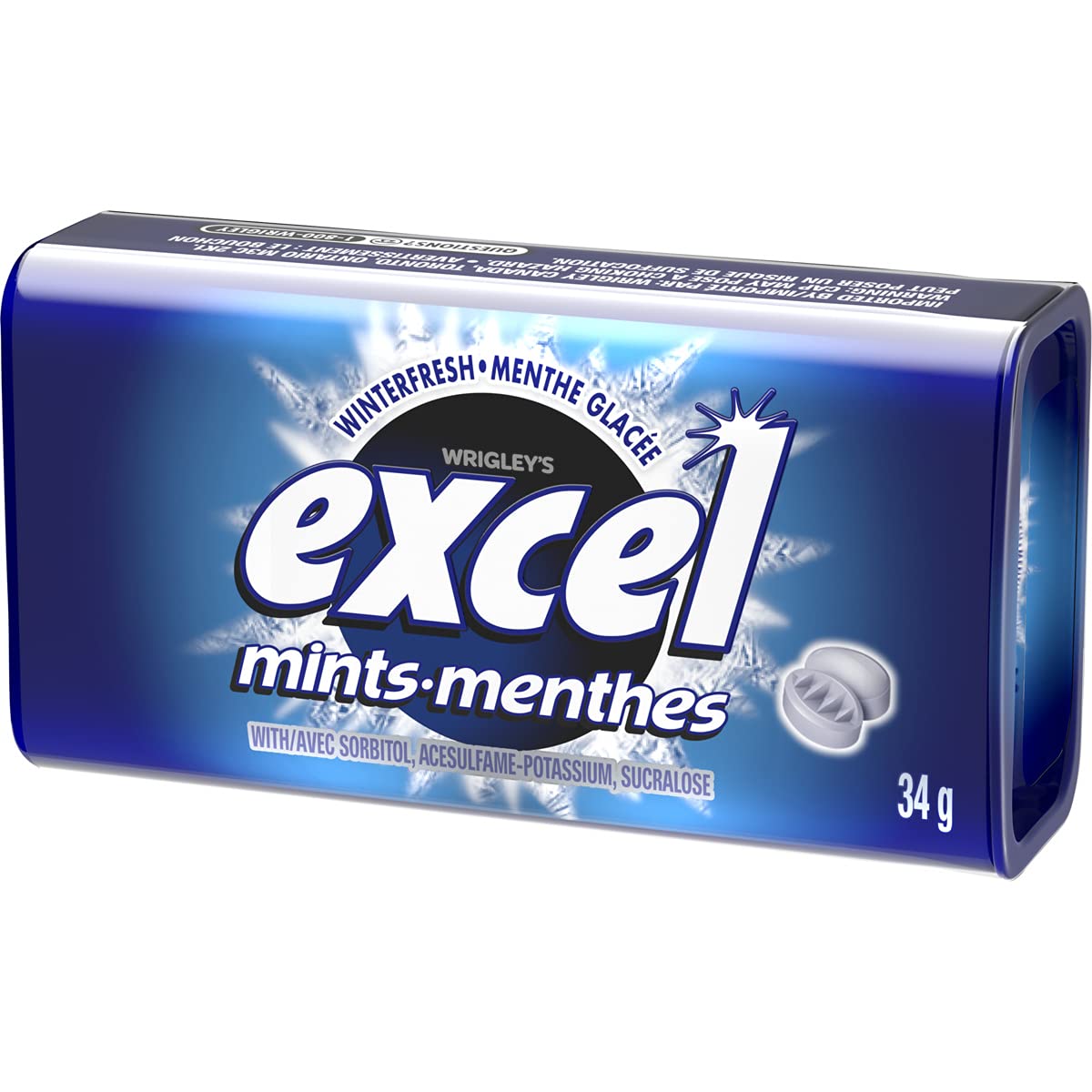 Excel Mint Winterfresh flavor sugar-free mint in 1 convenient pocket-sized tins for fresh breath