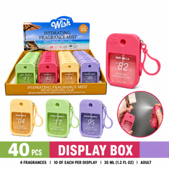 Wish Hydrating Fragrance Mist with Silicone Case, 4 Fragrances, 35ml, 40 Piece Display Box