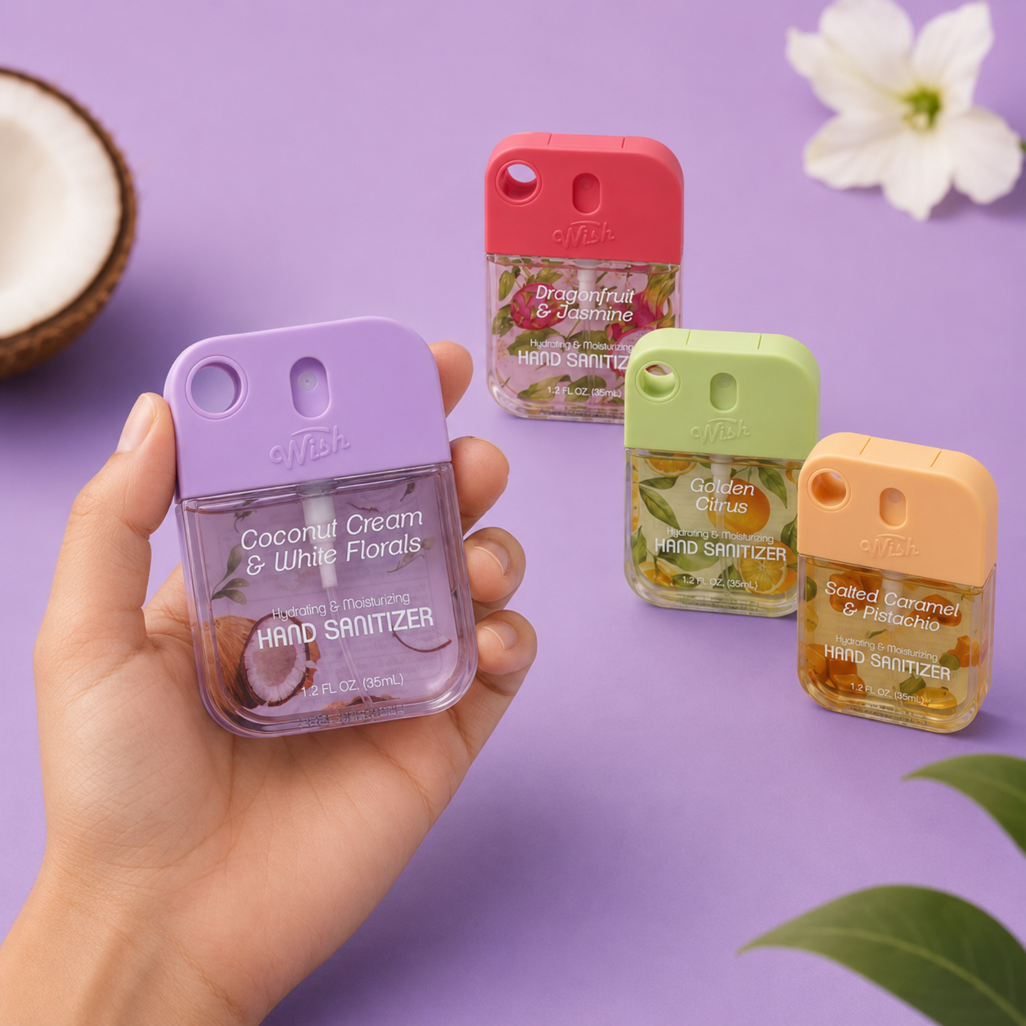 Wish Hand Sanitizer Spray with Keychain, Aloe and Vitamin E, 35ml, 40 Piece Display Box