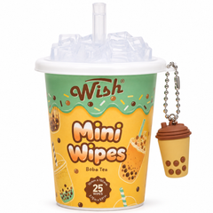 Wish Hand Wipes with Keychain, 25 Wipes per Cup, 3 Dessert Scents, 12 Piece Display Box