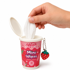 Wish Hand Wipes with Keychain, 25 Wipes per Cup, 3 Dessert Scents, 12 Piece Display Box