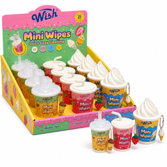 Wish Hand Wipes with Keychain, 25 Wipes per Cup, 3 Dessert Scents, 12 Piece Display Box