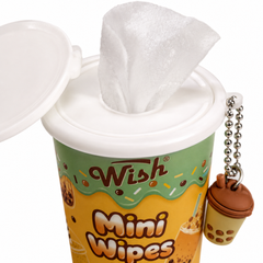 Wish Hand Wipes with Keychain, 25 Wipes per Cup, 3 Dessert Scents, 12 Piece Display Box